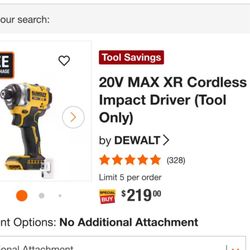 DeWalt 20V MAX XR Cordless Impact Driver (Tool Only)