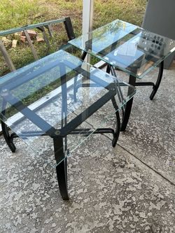 2 Square Glass Top Side Tables