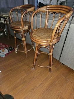 2 Bamboo Wicker Bar Stools