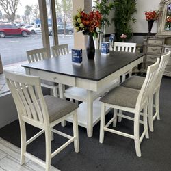 7PC Gray / White Dining Table Set
