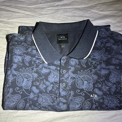 A|X Armani Exchange Men's Allover Logo midnight blue Polo Shirt xxl/ XL FITTED SIZE