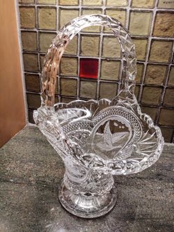 Vintage Footed Crystal Basket With Handle