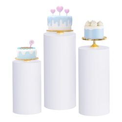 Babenest White Cylinder Pedestal Stand Covers Set Of 3, Spandex Vintage Fitted Round Pedestal Covers, Elastic Cloth Pillar Plinth Cover For Birthday W