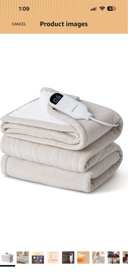 Bedsure Heated Blanket Twin Size, Soft Electric Blanket with Preheat, Cream 6 Heat/6 Timer Settings, 8H Auto Shut-Off, ETL/FCC, Soft Flannel Sherpa, M