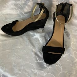 Black Suede Wedge Heels, Size 10