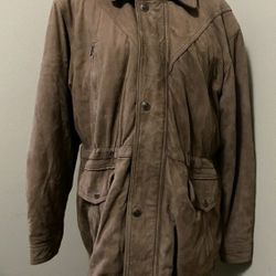 VTG 80s KABBUSA Brown Suede Leather Coat Jacket Copper Quilted Lining Womens M