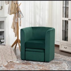 29" Upholstered Barrel Accent Chair With Storage Ottoman - Brand New