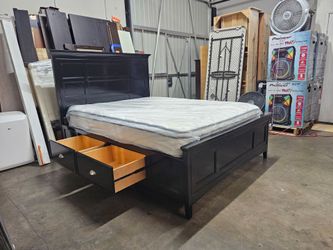 Queen Black Wood Storage Bed Frame with Mattress