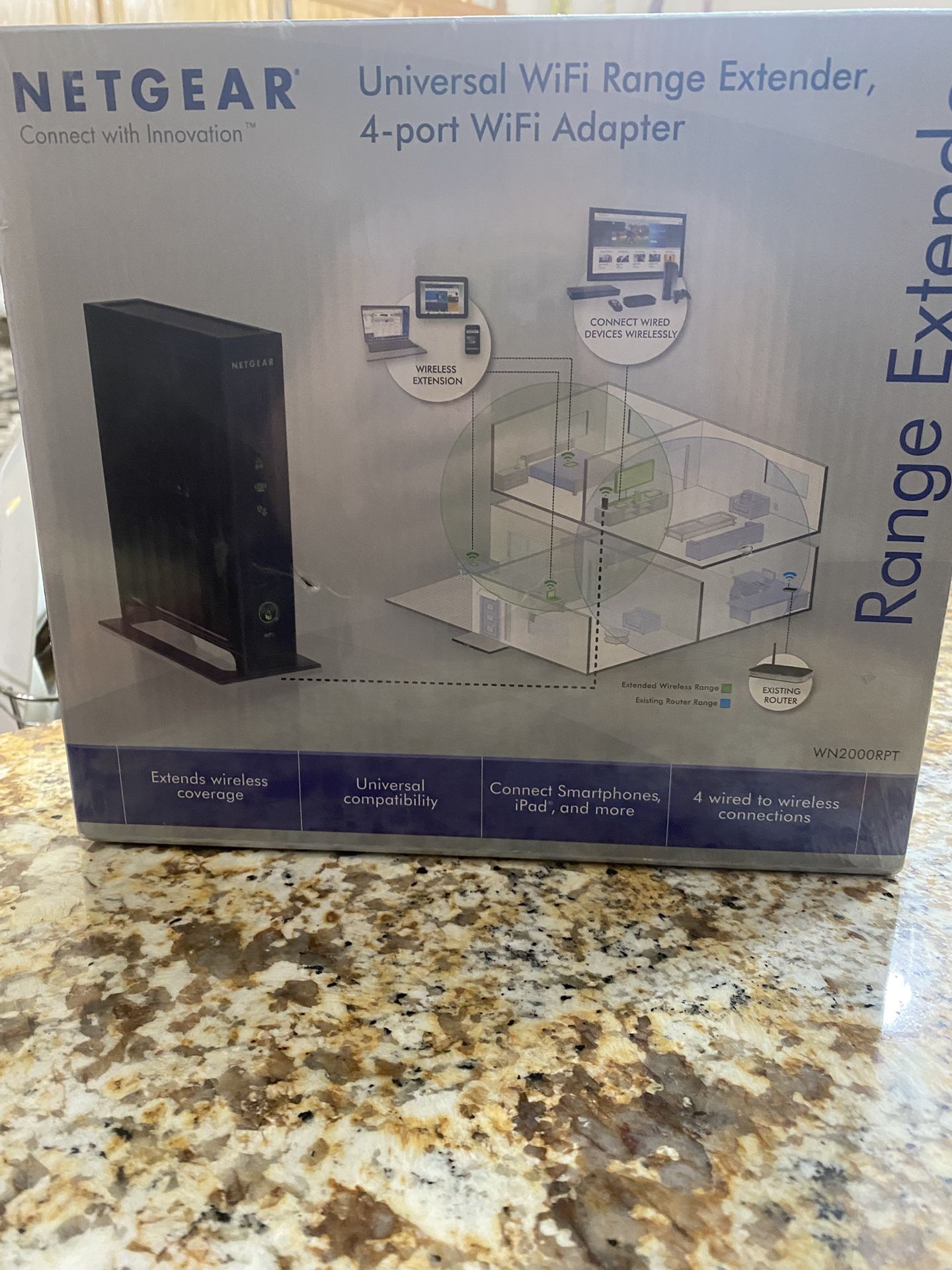 NEW!! NETGEAR N300 WI-FI Range Extender Version 4 Port (WN 2000 RPT)- Black