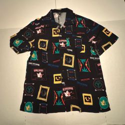 NWT True Religion Buddha Resort Hawaiian Button Shirt Short Sleeve Black Multicolor Men Size Medium