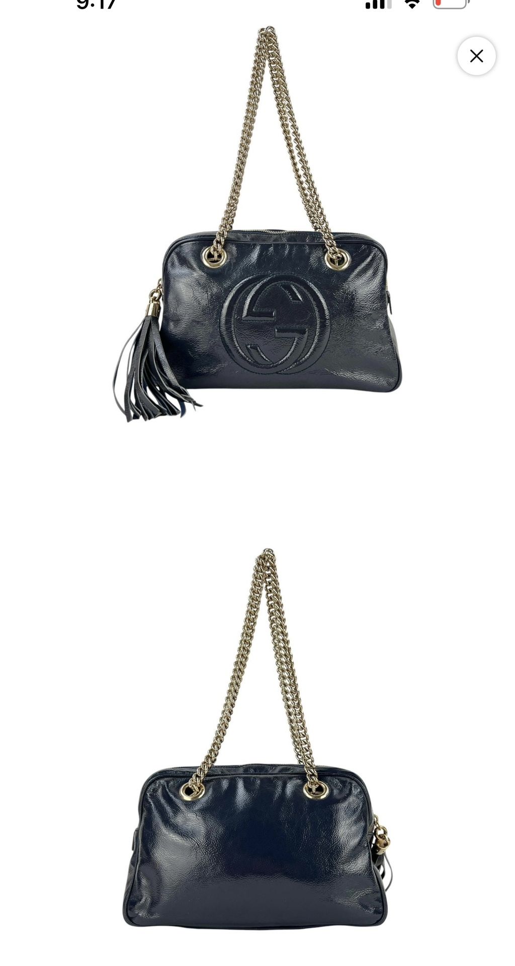 Authentic Gucci Soho Chain Strap Shoulder Bag Patent Medium
