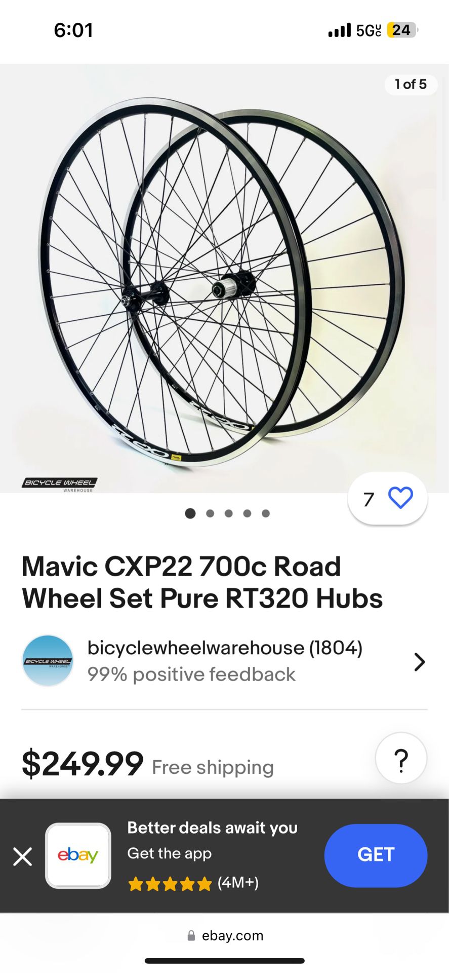 Mavic CXP22 700c Road Wheel Set Pure RT320 Hubs ,fixie,race Bike,giant,Fuji,gear Bike,track Bike 