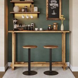 HH0017 63" Long Bar Table with Counter Height Top, Narrow Rectangular Pub Table with Footrest for Dining Room, Living Room, Kitchen, Balcony, Patio, G