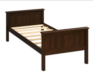 Dark Wood Twin Bed Frame with Slats