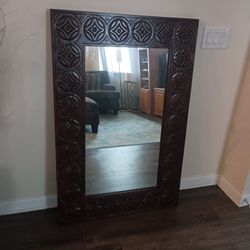 Hand Carved Wooden Mirror