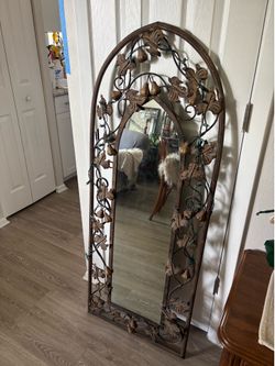 Arched Vintage Wrought Iron Mirror Aged Look No Rust!