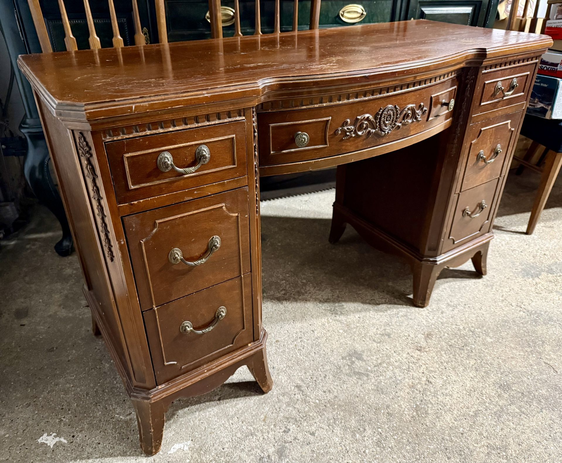 Antique Mahogany 7 Drawer Desk / Vanity