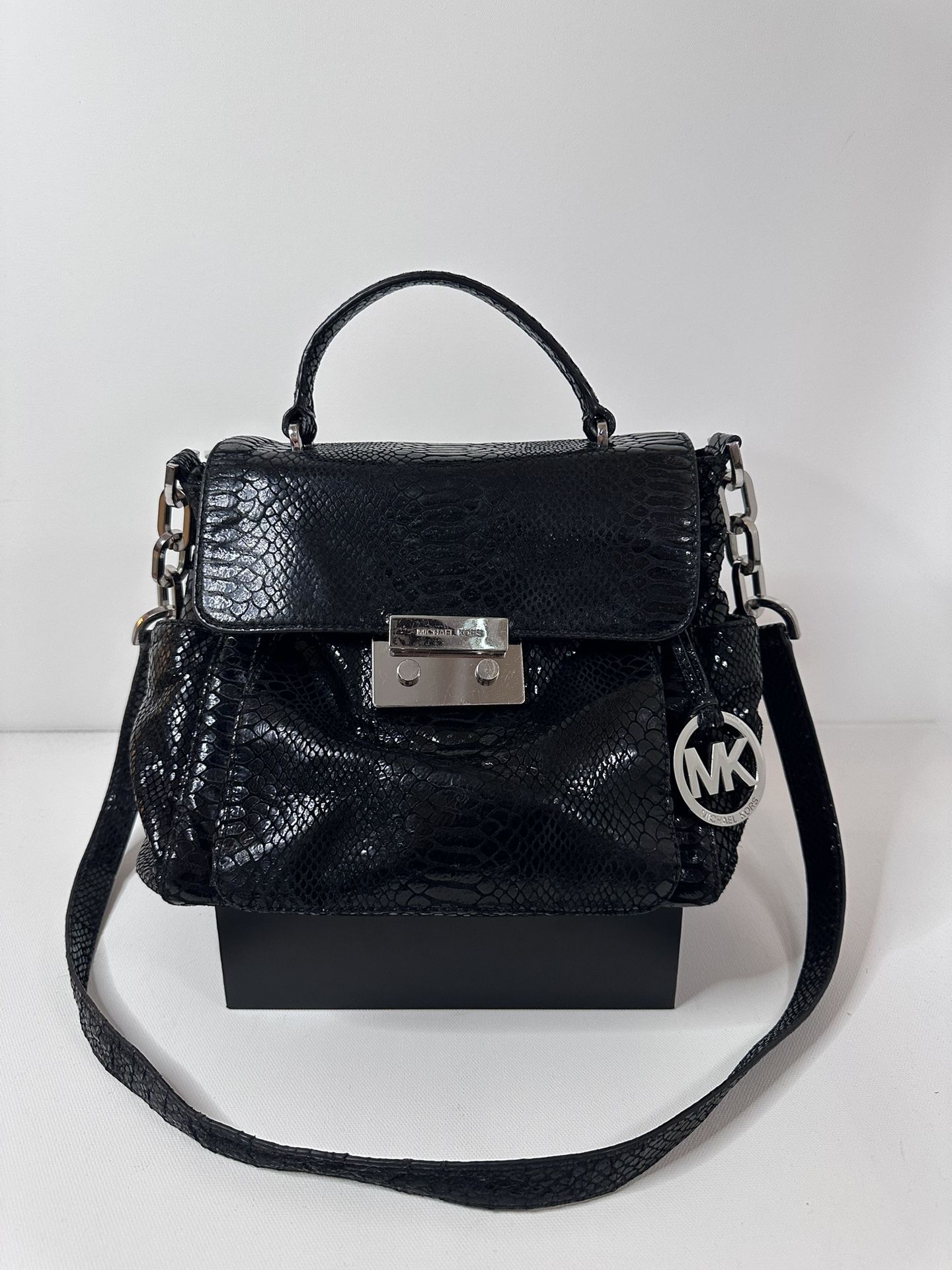 MICHAEL KORS Black Python Fulton Satchel Handbag (Pre-Loved)