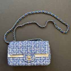 Chanel Classic Flap Mini Rectangle Tweed AUTHENTIC 23P Blue