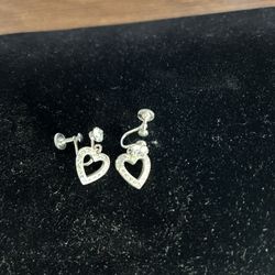 Swarovski / Silver Heart Earrings/ Screw Back