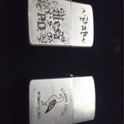 2 Vintage 1950's Zippo Lighters- US Marines,  & Authentic Local Police Department 