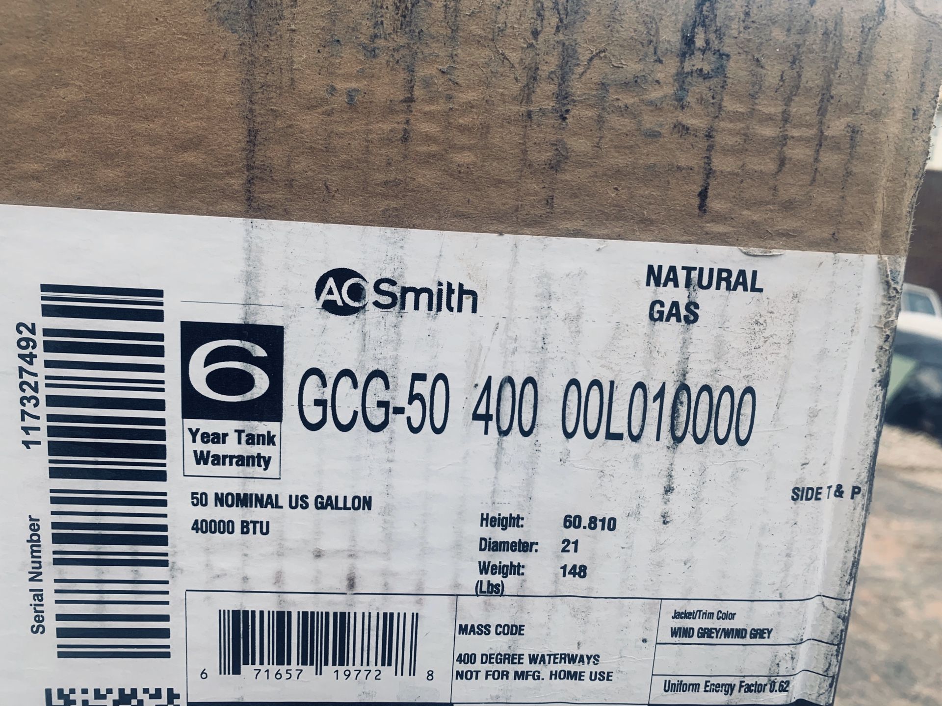 NEW WATER HEATER AOSMITH GAS 50 gallones
