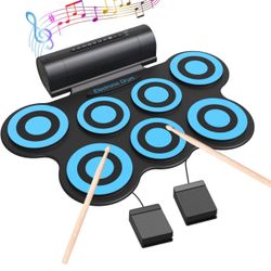 New in box 7 Pads Electronic Drum Set, Electric Drum Pad Roll-Up Drum Practice Pad Drum Kit Built-in Speaker with Drum Pedals Drum Sticks 10 Hours Pla
