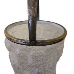 Art Deco / Mid-Century Cracked Ice Glass Ice Bucket w/ Brass Rim & Handle