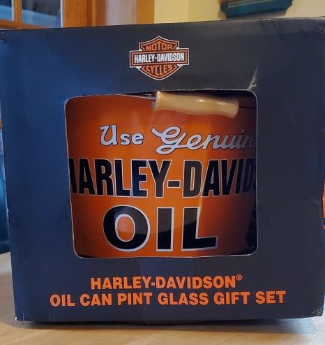 VINTAGE Harley-Davidson Oil Can Pint Glass Gift Set New In Box
