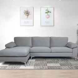 104” Light Gray Velvet Modern L-Shaped Sectional Sofa w/ Left  Chaise  [NEW IN BOX] **Retails for $954