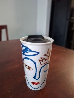 Starbucks Ceramic Travel Mug with Lid – Abstract Face Design