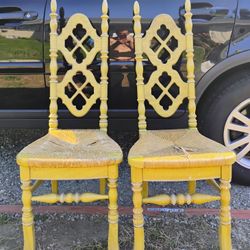 MCM Spanish Revival Rush Seated Wooden Chairs