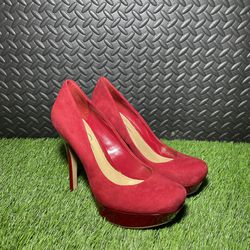 Jessica Simpson Baleenda High Heel Platform Round Toe Pumps Red Suede Size 7
