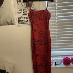 Red Marble Maxi Dress M