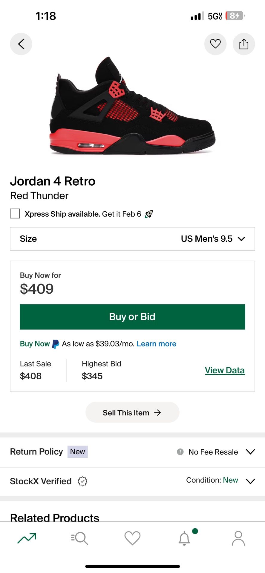 Jordan 4 Red Thunder
