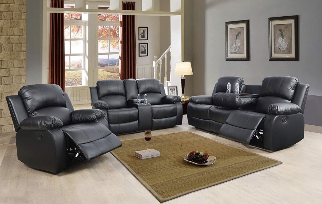 Sofa set . 5reclining leather with cup holder