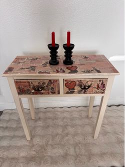 Refinished Nightstand - Trader Joe’s Valentine’s Day Decoupage - One-of-a-Kind!
