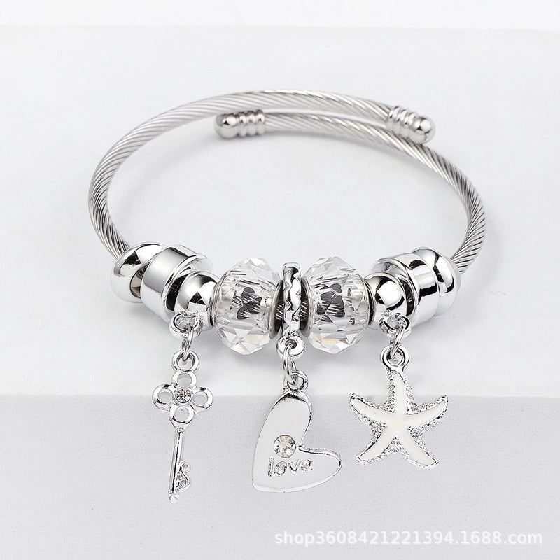 Silver stainless steel cable bracelet