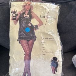 Cats With Dress Costume Includes  Tail, Ears,,cuffs, Bar, Printer, Gloves, And Colllar,size M-L Color Black With Pink
