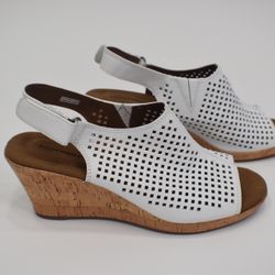  Women’s Rockport Briah Perf Slingback Wedge Sandal US 7.5M White