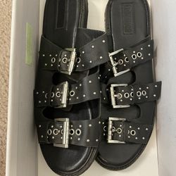 Top Shop Black Sandals with Silver Hardware