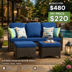 Brand new luxury patio sofa with two Ottomans for 220