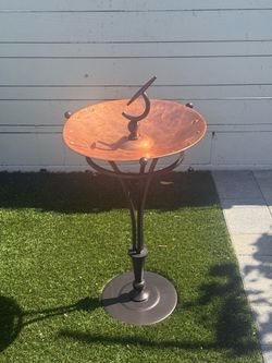 Copper Sundial Birdbath on Metal Pedestal Stand