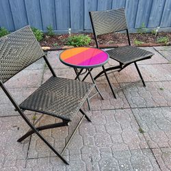 Outdoor Patio Set: Two Chairs and Side Table