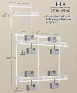 SONGMICS Closet System Insert Organizer 3-6ft Shelves w/ Adjustable Metal Shelving Unit - White