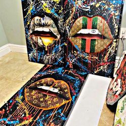 Custom Pop Art Lip Paintings 30x40” Framed 