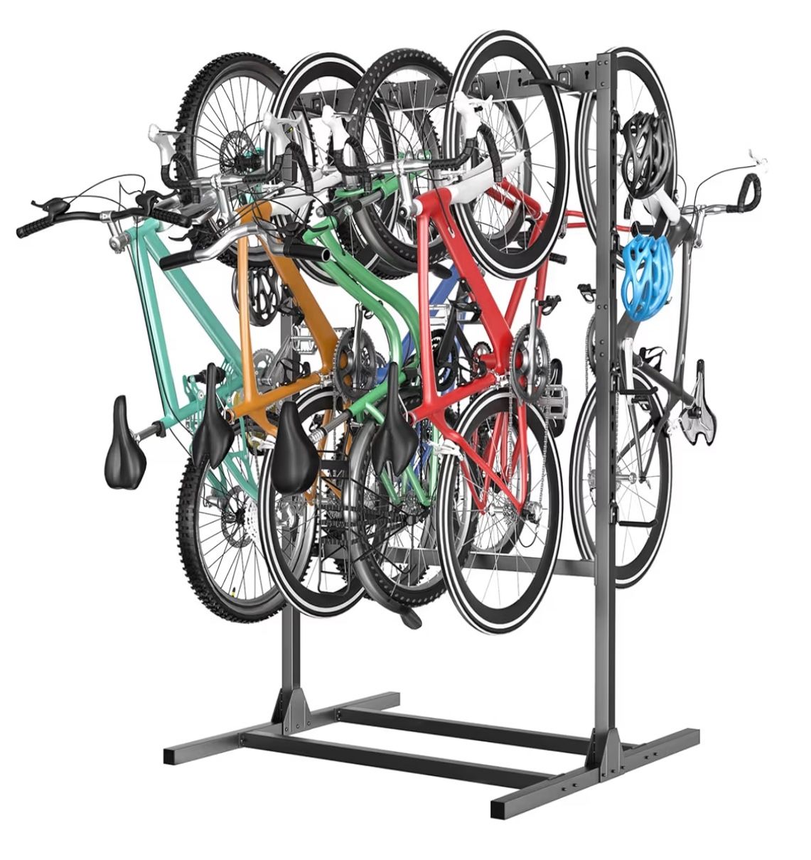 NEW Freestanding Bike Storage Stand for Garage, Heavy Duty 7 Bikes and 7 Helmets