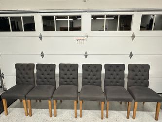 Set of 6 Gray Tufted Dining Chairs
