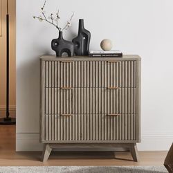 ES233 $80  Fluted 3 Drawer Dresser, 32" Tall Modern Chest of Drawers, Curved Profile Design, Wood Drawer Organizer for Bedroom, Living Room, Hallway, 