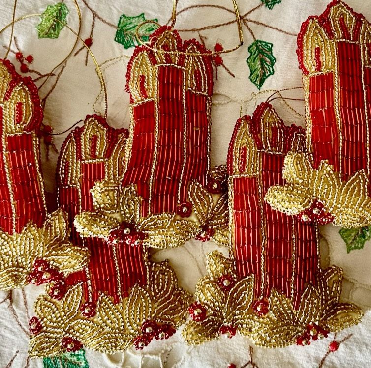 Vintage Handcrafted Beaded Holiday/Christmas Décor Ornaments — Set of 6